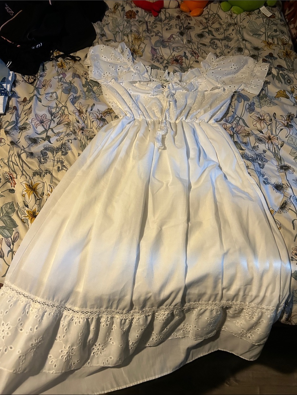 EARTHBOUND White Eyelet Ruffled Off-Shoulder Dress